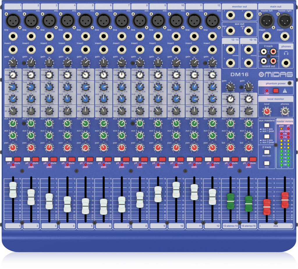 Midas DM16 16 Input Analogue Live and Studio Mixer with Midas Microphone Preamplifiers
